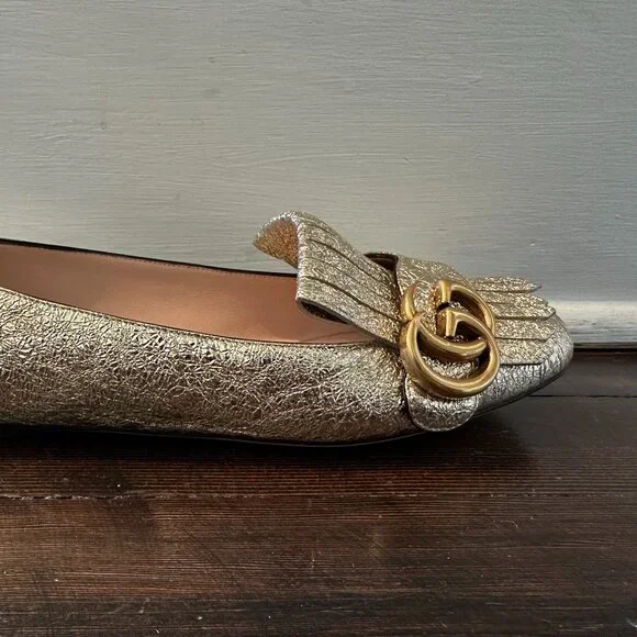 GUCCI Marmont Crackle Leather Gold Tassel GG Loafer 37 (sz. 7) - Picture 8 of 16